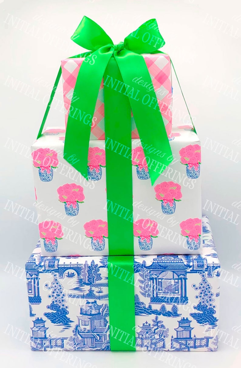 + 12 Gift Tags 3 Gift Wrap Patterns The Pink Hydrangea Pagoda Gift Packaging Suite 15 sheets