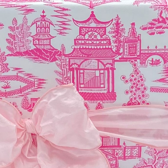 Home Decor Ornaments Accents Preppy Christmas Pink Chinoiserie Thibaut Fabric Chinoiserie Gift Topiary Chinoiserie Pink Toile Ornament Exchange Topiary Ornament