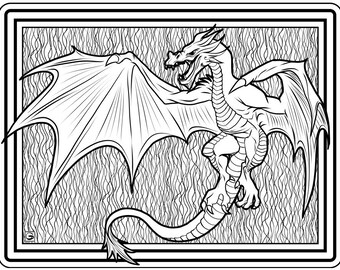 Downloadable High Resolution Coloring Page Dragon Batyrbek Etsy