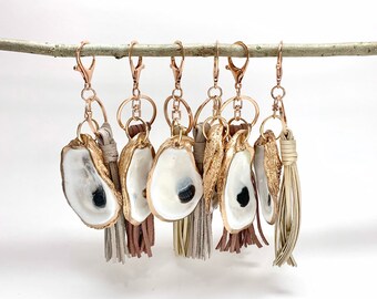 Oyster Shell Bag Charm | Suede Tassel Keychain