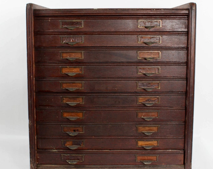 Vintage Oak Flat File Farmhouse Apothecary Etsy