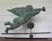 Antique Weathervane, Copper Gabriel Weathervane, Farmhouse Decor, Vintage Garden Decor