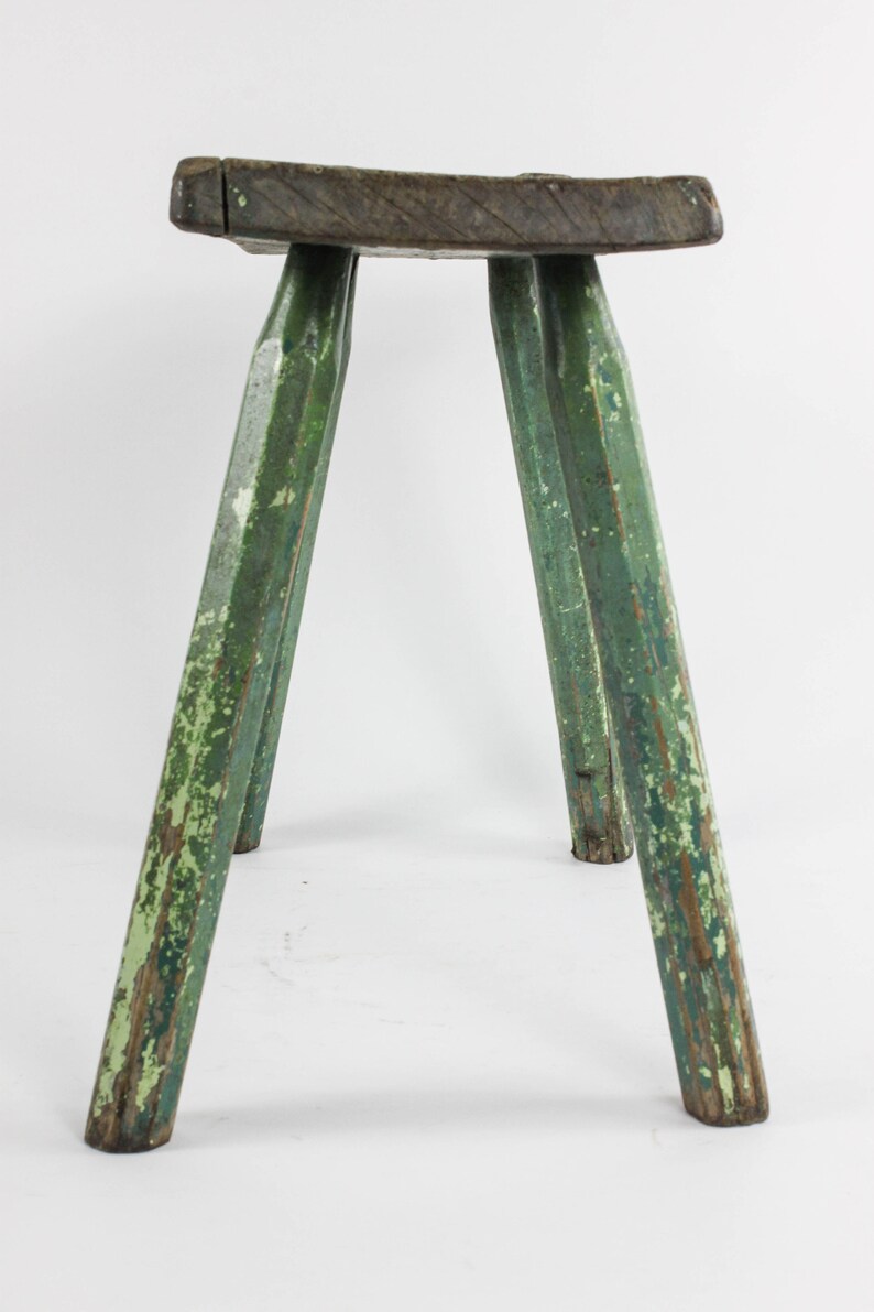 Plant Stand Farmhouse Decor Green Wood Stool Primitive Farmhouse Stool Vintage Wood Stool