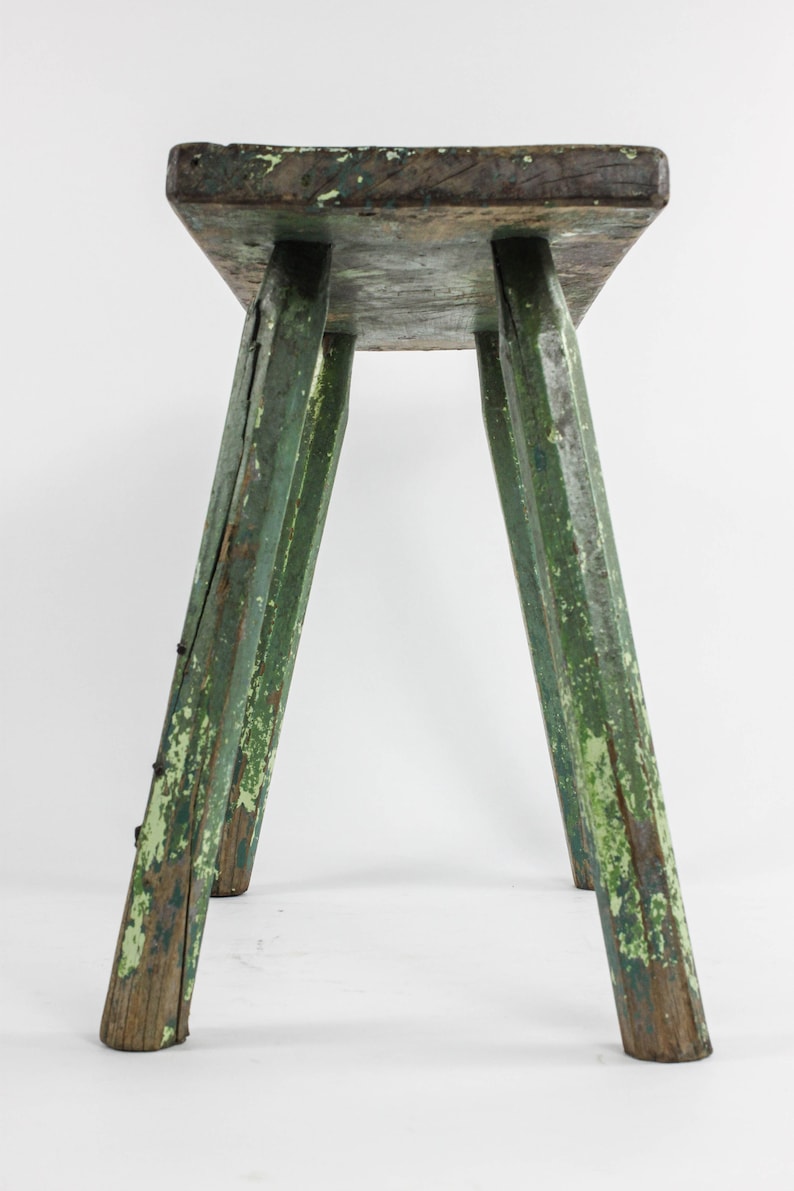 Plant Stand Farmhouse Decor Green Wood Stool Primitive Farmhouse Stool Vintage Wood Stool