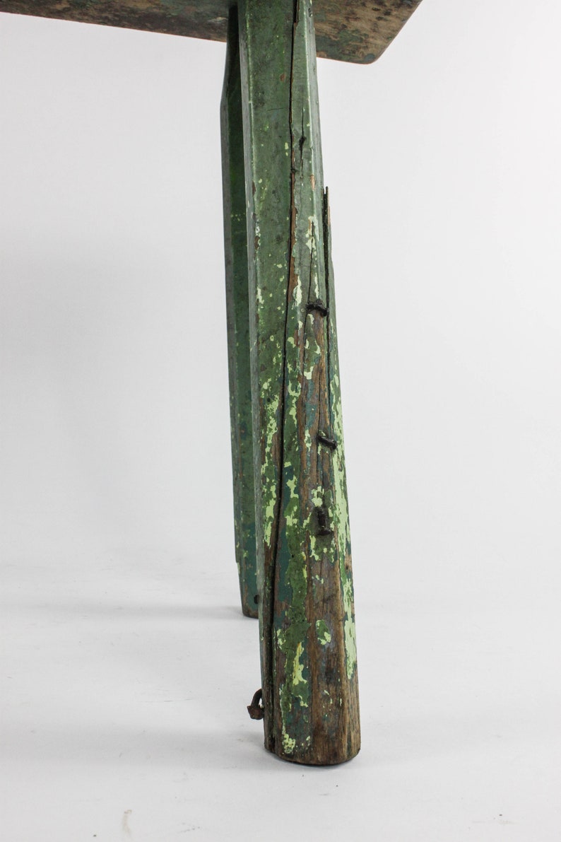 Plant Stand Farmhouse Decor Green Wood Stool Primitive Farmhouse Stool Vintage Wood Stool