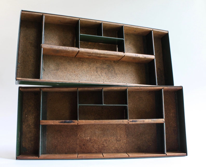 Vintage Metal And Wood Divided Trays Drawer Organizer Etsy