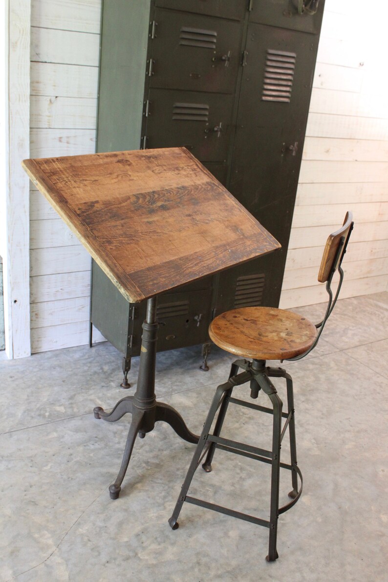Vintage Kolesch Co Drafting Table Cast Iron Base Industrial