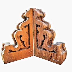 Architectural Salvage Bookend Corbels, Hand Carved Antique Corbel Pair