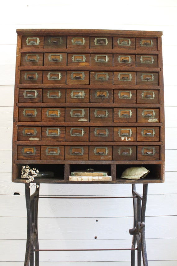 Antique Oak Apothecary Cabinet 42 Drawer Oak And Metal Parts Etsy