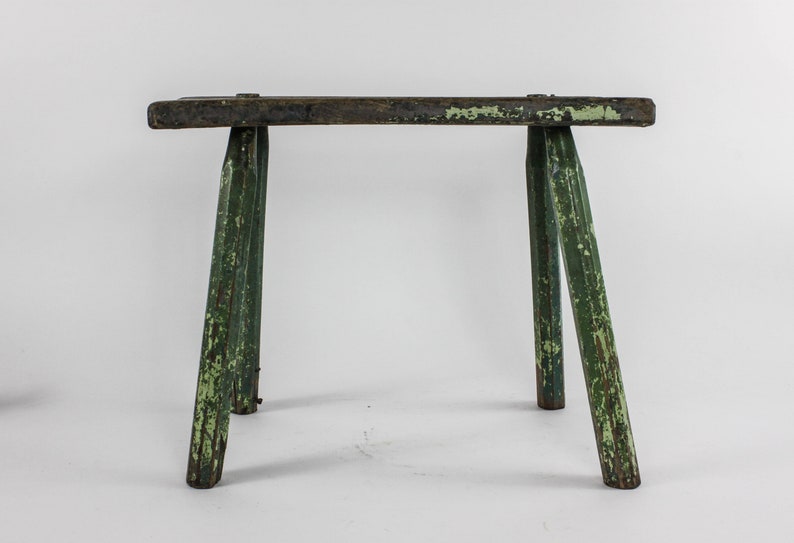 Plant Stand Farmhouse Decor Green Wood Stool Primitive Farmhouse Stool Vintage Wood Stool