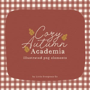 Cozy Autumn Academia Illustration Set, Cottagecore aesthetic, Autumn clipart, Fall clipart, Fall png, Cozy Aesthetic, Digital download