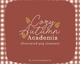 Cozy Autumn Academia Illustration Set, Cottagecore aesthetic, Autumn clipart, Fall clipart, Fall png, Cozy Aesthetic, Digital download