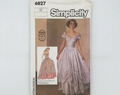 Simplicity 6827 (1985) Gunne Sax Special Occasion Gown with Neckline Variations - Size 12 Bust 34 - Vintage Uncut Sewing Pattern