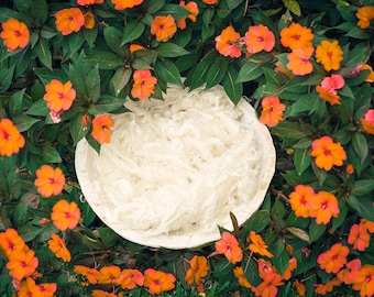 White Wooden Bowl with Orange Flowers Digital Backdrop