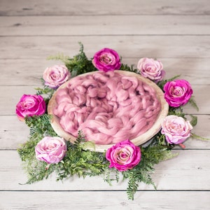 Wooden Bowl with Flowers Digital Backdrop image 2