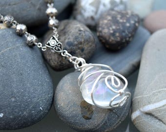 Angel Aura Rose Bead Silver Necklace