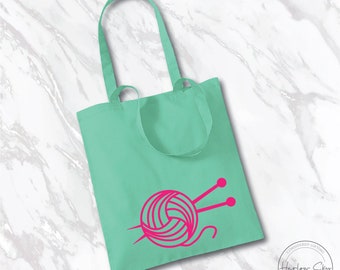Yarn Ball & Knitting Needles - Cotton Tote Bag for Knitters. Projects, wool, accessories.