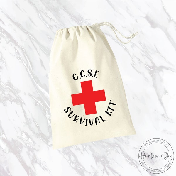 G.C.S.E. Survival Kit Drawstring Bag - Cadeau de révision, cadeau pour enfants, cadeau d'examen, friandises d'examen