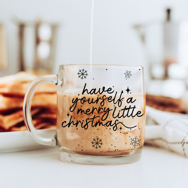Gifts for her Christmas mug, Glass mug, Glass coffee mug, Christmas gifts, Coffee mug glass.