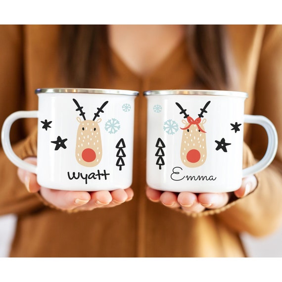 kids christmas mug, personalized hot cocoa camping mug