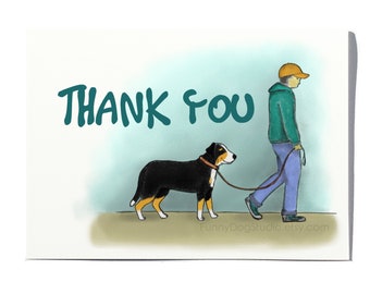 Beautiful Thank you card featuring Dog; Thank you card for Dog Walker; Dog Thank you card
