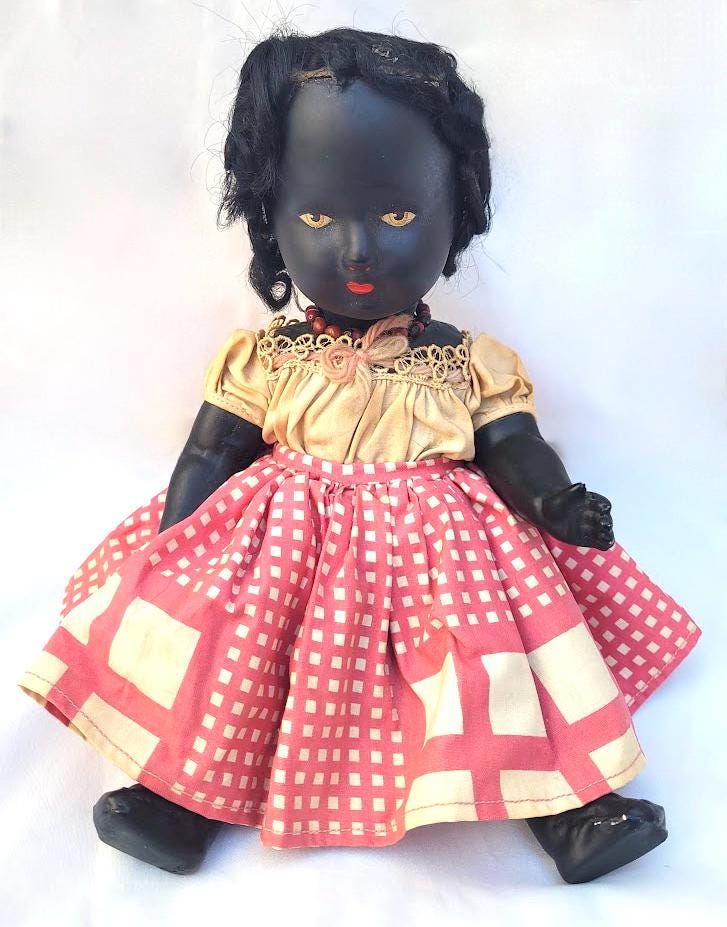 Vintage 1950s Black African American Plastic 9” Doll Made in