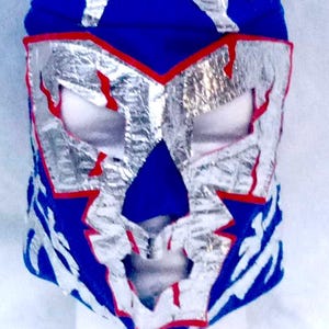 Mexican Blue and Silver Wrestling Mask Luchador Lucha Libre Adult Costume Ties by Jasbel