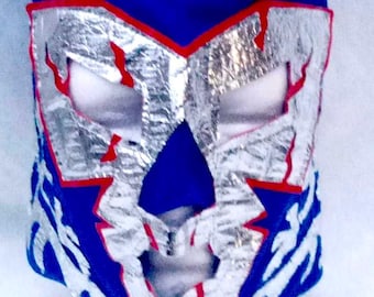 Mexican Blue and Silver Wrestling Mask Luchador Lucha Libre Adult Costume Ties by Jasbel