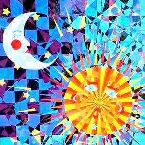 Stampa giclée d'archivio incorniciata "FOREVER FRIENDS", Sole, Luna, su carta 12" x 12" di Ann Salk Rosenberg