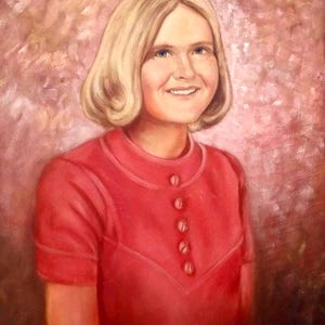 Awkward Portrait in Red, 18&quot; x 24&quot; unframed oil painting by Emil Mosca, USA 1972
