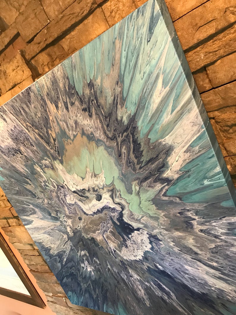 Huge Wall Art 36x36 Original Acrylic Painting Neutral Blues Etsy