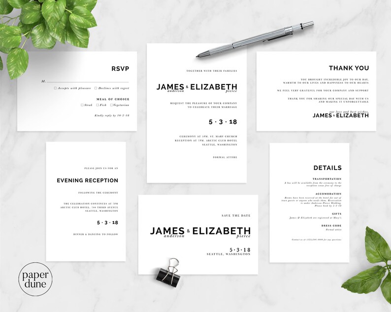 Wedding Suite,Black /& White,Save The Date Minimal Wedding Printable Wedding Invitation Minimal Wedding Invitation Set Wedding Stationery