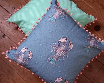 Cushion cover using Cream Cornwall Lobster fabric