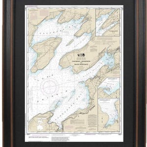 Framed Nautical Chart 14811 - Lake Ontario. Chaumont, Henderson and Black River Bays, NY. NOAA 14811. Handmade in the USA.