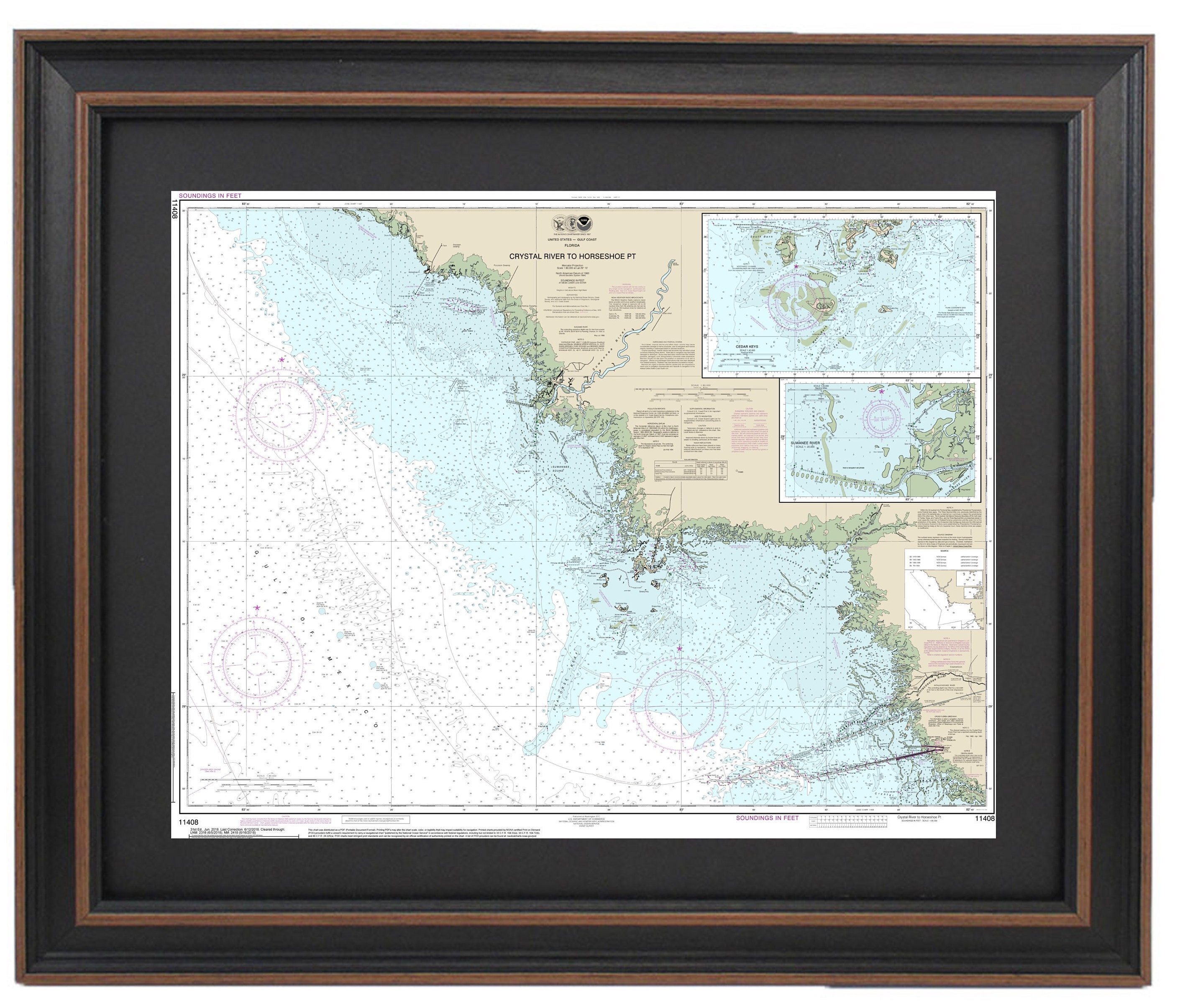 Framed Nautical Chart 11408 - Crystal River to Horseshoe Point