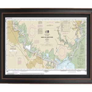 Framed Nautical Chart 11343 - Sabine and Neches Rivers. NOAA 11343. Handmade in the USA.