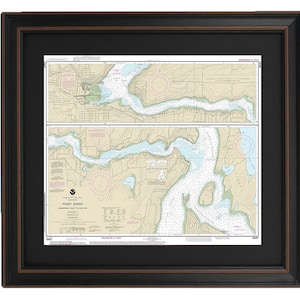 Framed Nautical Chart 18457 - Puget Sound, Hammersley Inlet to Shelton. NOAA 18457. Handmade in the USA.