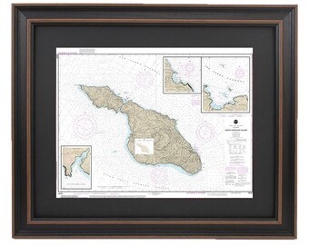 Framed Nautical Chart 18757 - Santa Catalina Island. Avalon Bay. Catalina Harbor. Isthmus Cove. NOAA  18757. Handmade in the USA.