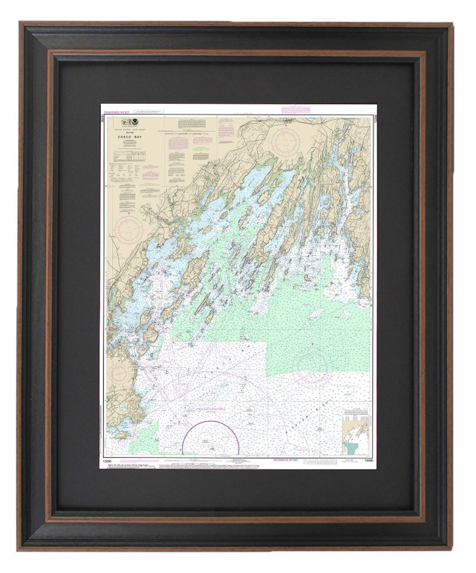 Framed Nautical Chart Casco Bay NOAA 13290 Nautical Gifts - Etsy