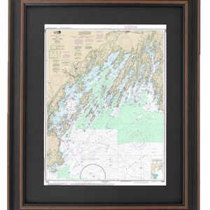 Framed Nautical Chart 13290 - Casco Bay. NOAA 13290. Handmade in the USA.