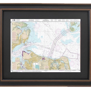 Framed Nautical Chart 12222 - Chesapeake Bay, Cape Charles to Norfolk Harbor, NOAA 12222. Handmade in the USA.