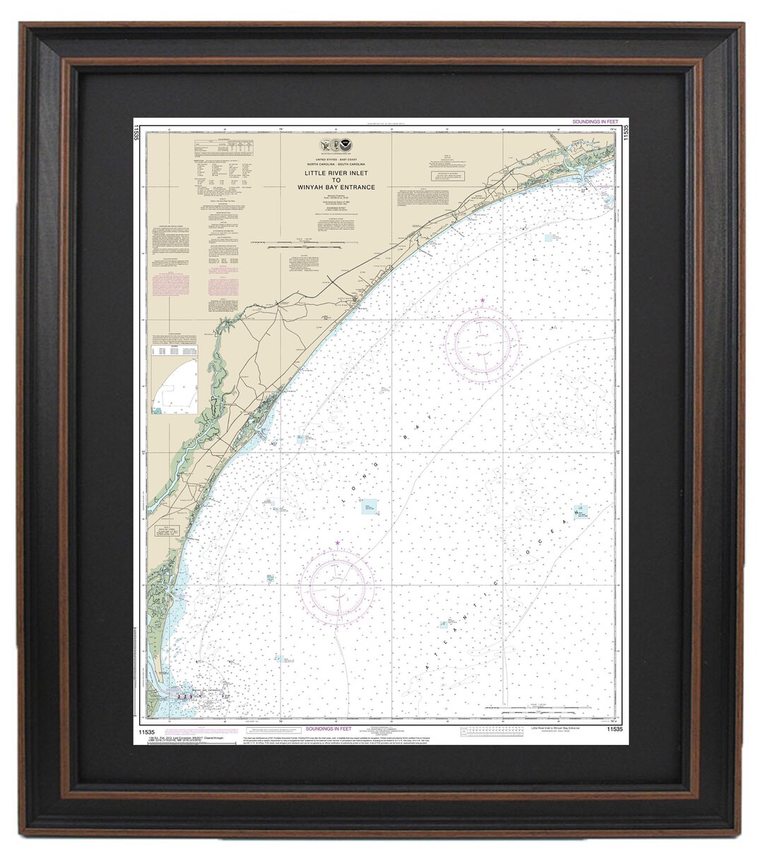 Framed Nautical Chart 11535 - Little River Inlet to Winyah Bay Entrance ...