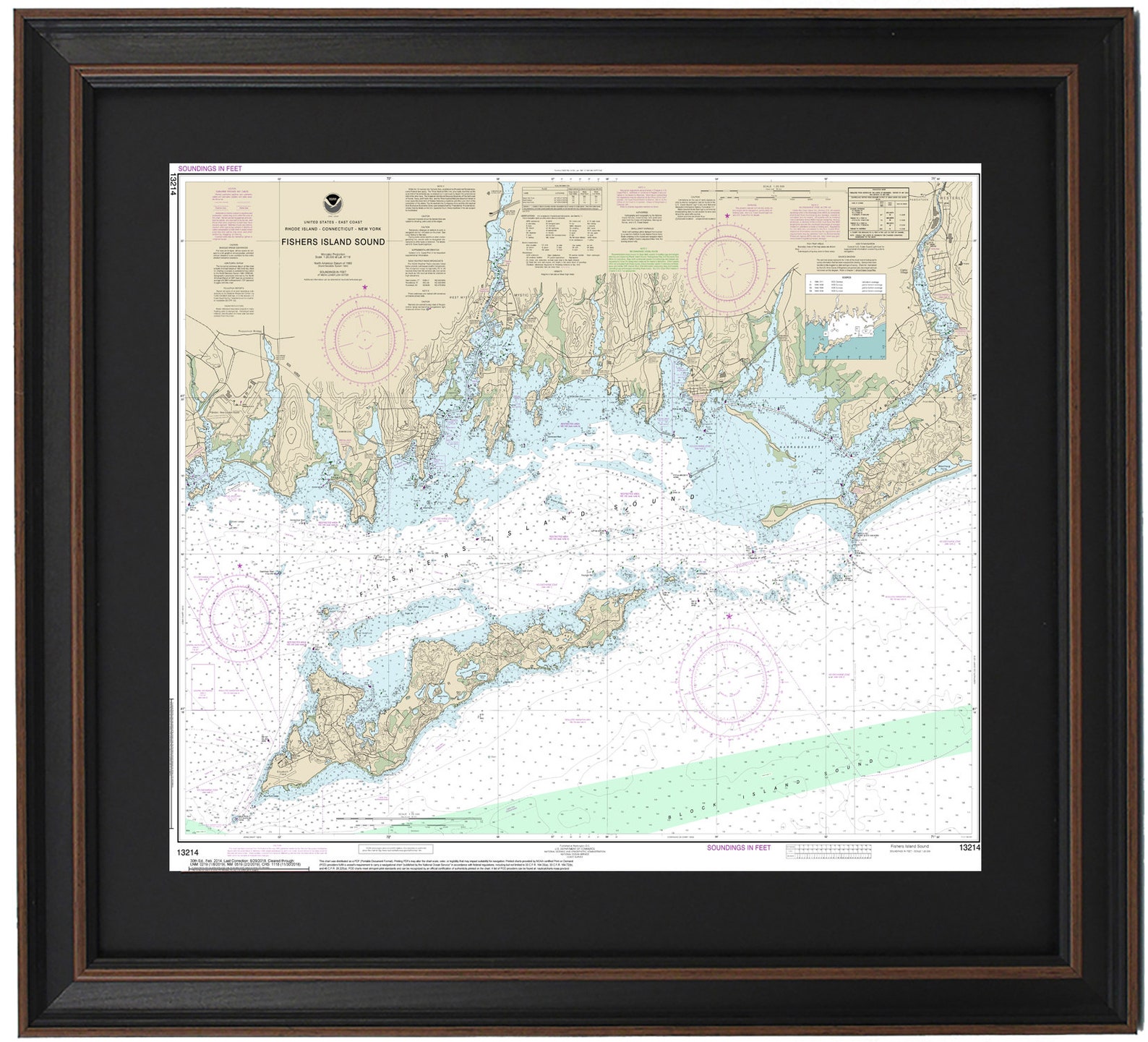 Framed Nautical Map 13214 : Fishers Island Sound - Etsy