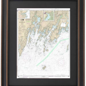 Framed Nautical Chart 13301 - Muscongus Bay, Maine. NOAA 13301. Handmade in the USA.