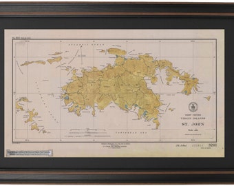 Framed Historical Nautical Map 3241 - ST. John, West Indies, USVI, Circa 1948; Handmade in the USA. Free Shipping!*
