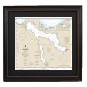 Framed Nautical Chart 14942 - Lake Charlevoix, Lake Michigan. NOAA 14942. Handmade in the USA.