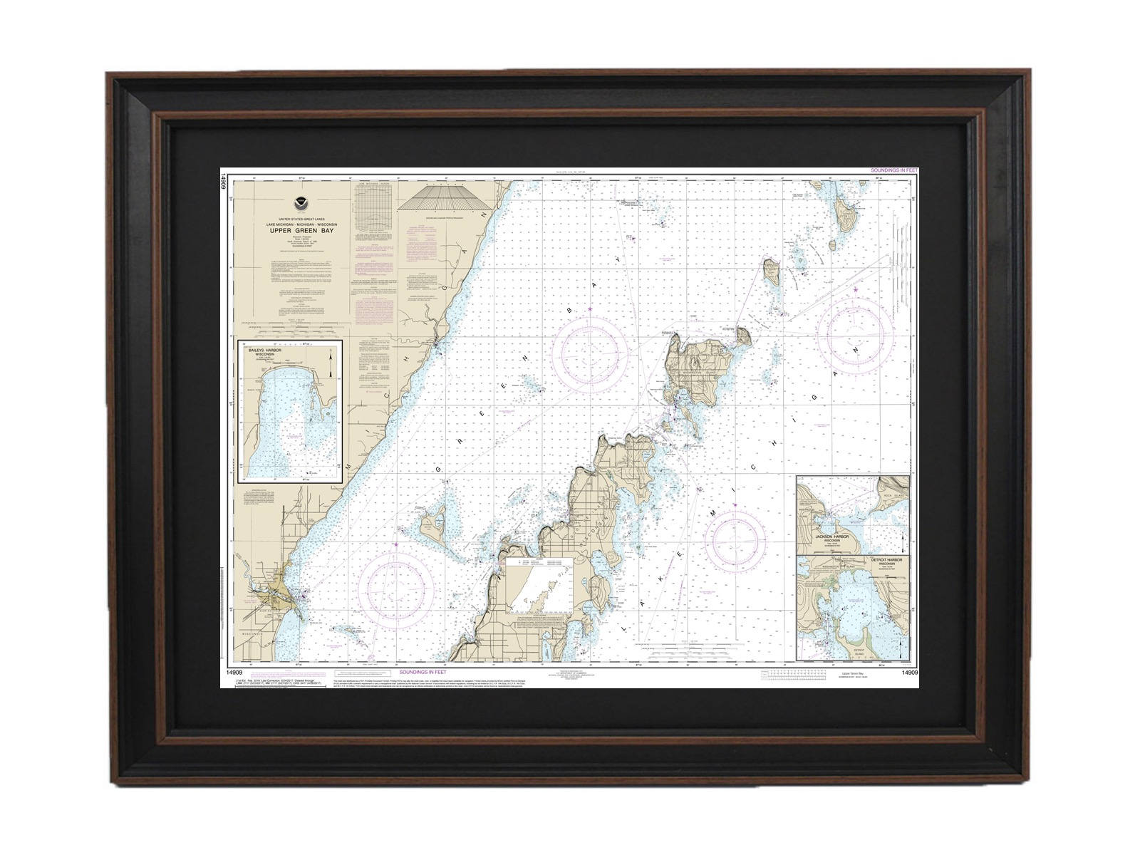 Framed Nautical Chart Lake Michigan Upper Green Bay NOAA Etsy