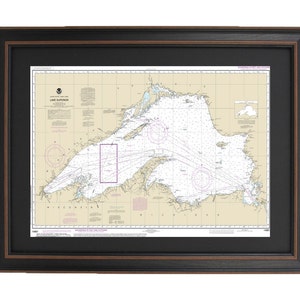 Framed Nautical Chart 14961 - Lake Superior. NOAA 14961. Handmade in the USA.