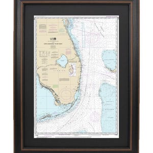 Framed Nautical Chart 11460 - Cape Canaveral to Key West. NOAA 11460. Handmade in the USA.