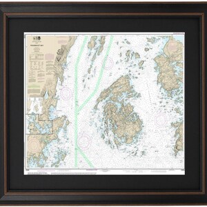 Framed Nautical Chart 13305 - Penobscot Bay, Maine. NOAA 13305. Handmade in the USA.